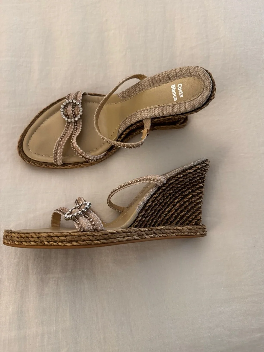 Costa Blanca Neutral Beaded Wedge Sandals